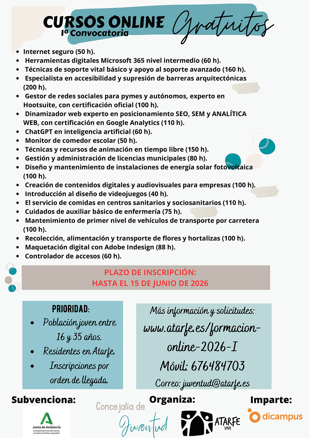 19 cursos gratis para jóvenes de Atarfe: fórmate y abre nuevas puertas 19 cursos gratis para jóvenes de Atarfe: fórmate y abre nuevas puertas